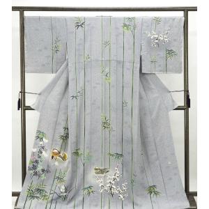 未仕立て 訪問着 単品 桂由美 「藍鉄色 松、菊に水辺文」 正絹 着物 仮