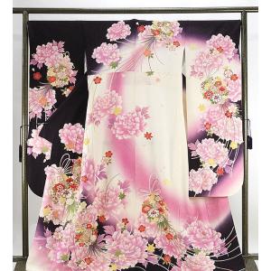 ☆中古品☆振袖　単品　正絹　ピンク系花模様Ｂ級品ヤケ・汚れ有り振袖 中古】 振袖 正絹 中古 ランクS ピンクぼかし 菊桜 花結び お仕立て