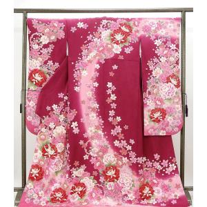 振袖 正絹 雪輪四季花模様 身丈174cm 裄丈68cm 振袖 美品