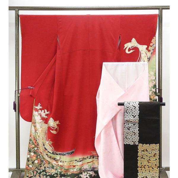 振袖 正絹 四季花熨斗目模様 身丈166cm 裄丈67cm 振袖3点セット 美品 リサイクル 着物 ...