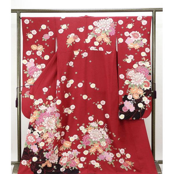 振袖 正絹 四季花模様 身丈168cm 裄丈66.5cm 振袖 良品 リサイクル 着物 e0744