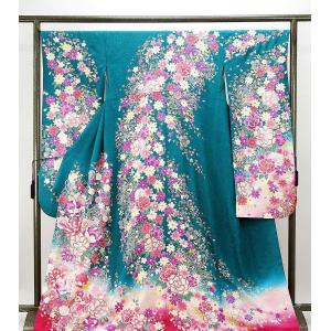 振袖 正絹 四季花模様 身丈173.5cm 裄丈67cm 振袖 リサイクル