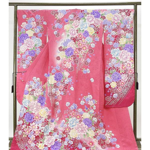 振袖 新品仕立済 正絹 薔薇椿桜模様 振袖 新品 仕立て上がり 着物 e1005