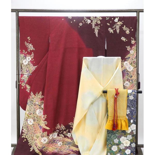 振袖 長襦袢 セット 正絹 絞り 辻が花 5点セット 身丈164.5cm 裄丈68.5cm 袋帯 長...