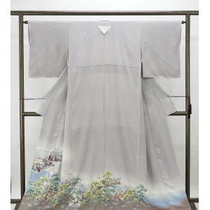 訪問着 友禅染作家「峰山」落款入り 山並みに咲く花々 正絹 8054