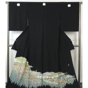 黒留袖 着物 リサイクル着物 リサイクル 未仕立て 仮絵羽 菊の刺繍 壺 