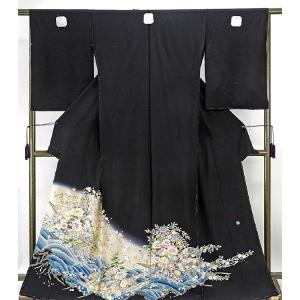 総刺繍 黒留袖 菊尽くし 五つ紋 正絹比翼地 ぐし縫い : 高級呉服の藤和