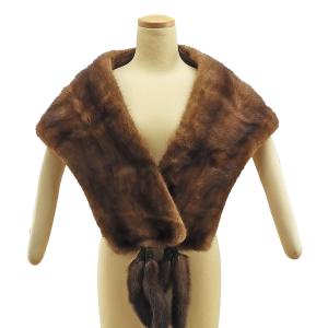 ショール ミンク 毛皮 ストール リアルファー しっぽ付き ブラウン