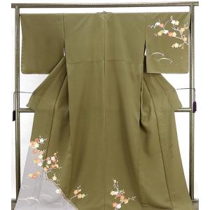 単衣 色無地 新品仕立済 正絹 単衣 本草木染 鶯色 身丈164.5cm 裄丈