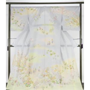 洗える夏着物(絽・付け下げ訪問着) Lフリーサイズ 紺色地に桜柄