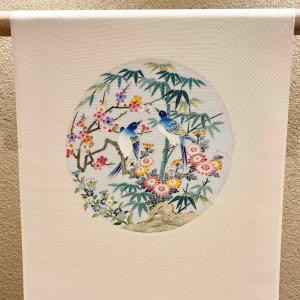 九寸名古屋帯【山下智久】本加賀「竹梅菊に鳥」（未仕立て）送料込み [商品番号304]