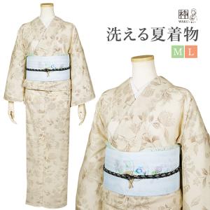 洗える夏着物(絽・付け下げ訪問着) Lフリーサイズ 紺色地に桜柄