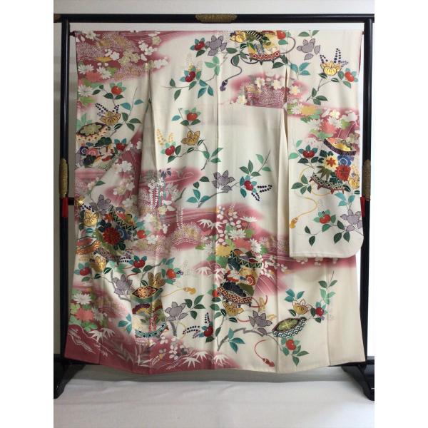 着物 振袖 中古 買桶 橘 正絹 裄66cm レディース 女性 和服 成人式 結婚式 結納 卒業式 ...
