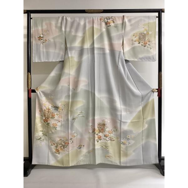 千總謹製訪問着 良品 中古 花柄 正絹 裄69cm 着物 レディース 女性 和服 30代 40代 5...