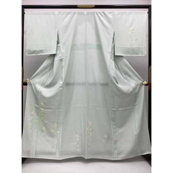絽訪問着 夏着物 着物 訪問着 良好 中古 花柄 水色 正絹 裄66.5cm レディース 女性 和服...