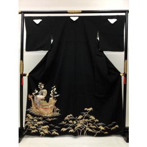 留袖 本友禅 黒留袖 リサイクル 黒 結婚式 身丈160cm 裄66cm Mサイズ