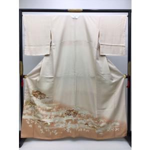平和屋着物●本加賀友禅作家　押田正義　色留袖　風景飛鶴御所車草花文　蒲葡色　正絹　逸品　CABD7525ut 平和屋着物○本加賀友禅作家 押田正義 色留袖 風景飛鶴御所車草花文 蒲
