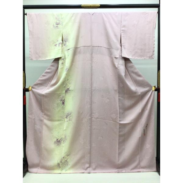 着物 小紋 未使用 中古 花柄 ピンク 正絹 裄66.5cm レディース 女性 和服 30代 40代...