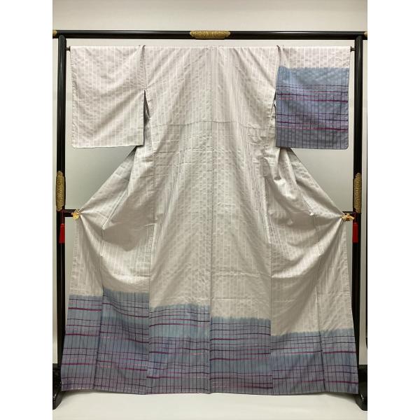 着物 紬（つむぎ） 中古 紬附下 ストライプ グレー 正絹 裄68.5cm レディース 女性 和服 ...