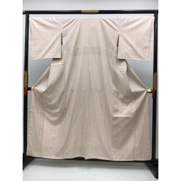 紬 つむぎ 縞 未使用 中古 正絹 裄68cm ピンク  レディース 女性 着物 きもの 和服 和装...