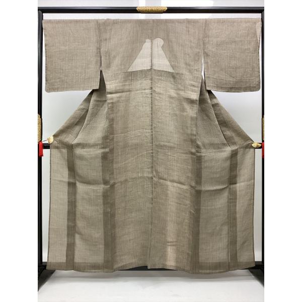 能登上布きもの 麻きもの 夏着物 麻 良品 縞 茶 裄68.5cm 中古 レディース 女性 和服 3...