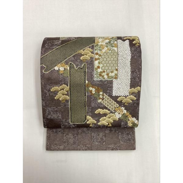 帯 袋帯 刺繍袋帯 未使用 中古 絵柄物 茶色 正絹 レディース 女性 着物 30代 40代 50代...