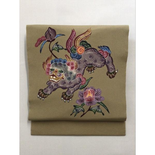 琉球紅型名古屋帯 帯 名古屋帯 城間栄順作 良品 茶系 中古 正絹 レディース 女性 着物 おしゃれ...
