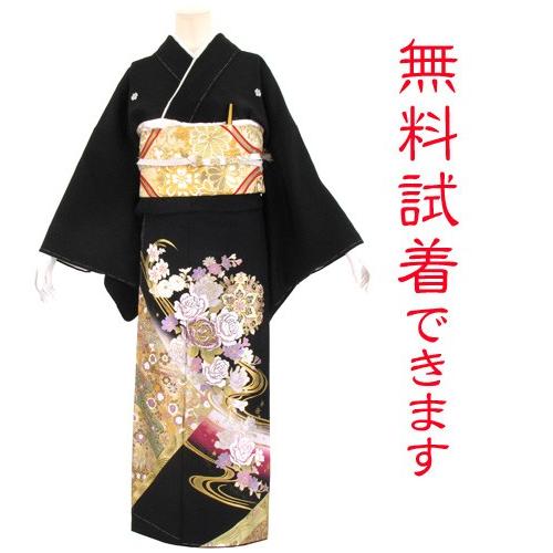 桂由美 花華紋 黒留袖レンタル １２５０番　２０点フルセットレンタル 往復送料無料 【kuf】
