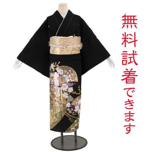 桂由美/洋扇面と波　黒留袖レンタル １２６０番　フルセットレンタル 往復送料無料 【kuf】