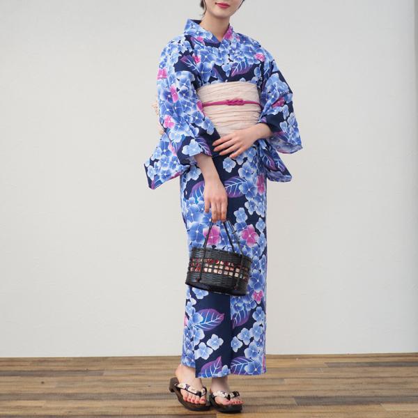 浴衣　レディース　女性浴衣　単品　浴衣単品　ゆかた　大人　大人浴衣　花　紺　ブルー　着丈163cm ...