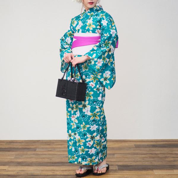 浴衣　レディース　女性浴衣　単品　浴衣単品　ゆかた　大人　大人浴衣　花　グリーン　緑　着丈163cm...