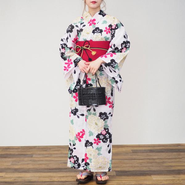 浴衣　レディース　女性浴衣　単品　浴衣単品　ゆかた　大人　大人浴衣　花　白　着丈163cm 裄丈67...