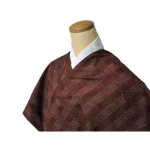 米沢紬　茶濃淡　琉球柄　T275 すごい値！米沢琉球紬 着物 正絹 こげ茶 琉球絣 米琉紬 米澤 春 秋 冬