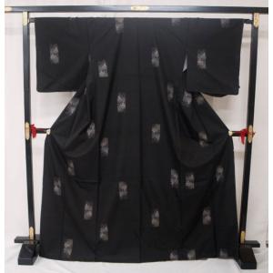 大幅値下げ！本場大島紬 0091 袷 難傷あり 純泥染 旗印 黒藍色系