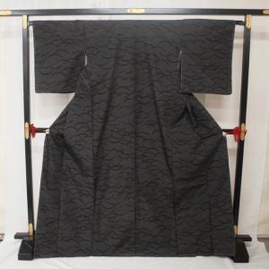 大幅値下げ！本場大島紬 0091 袷 難傷あり 純泥染 旗印 黒藍色系