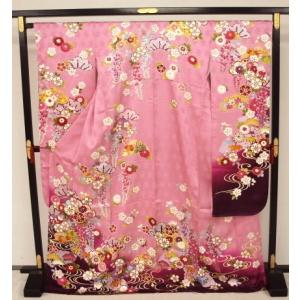 お買い得！御仕立て上がり　正絹京友禅振袖　413　ピンク　四季草花