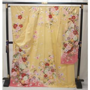 着物 振袖 型染め京友禅 金駒刺繍金彩加工 桜紗彩型地紋綸子地 未
