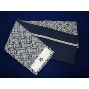 特選正絹博多小袋帯(半幅帯）＜ 森博多織謹製＞＜椿＞ 　982　紺系七宝柄　レターパック発送！