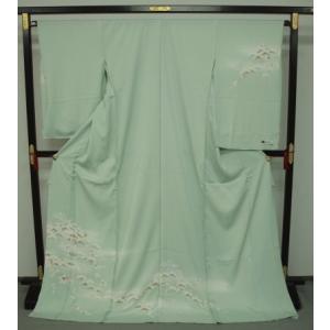 長尺　付下げ＊袷着物　藤鼠色 三日月ぼかしに野の花草　背紋有 正絹3SH20 銀座【B-4547】単衣 付下げ 紺鼠色×薄鼠色 竪暈かしに蔓草文:身丈158.5