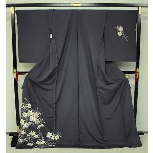 山口美術織物』刺繍訪問着 1424 錦繍御衣 青褐色 花 未仕立て : きもの