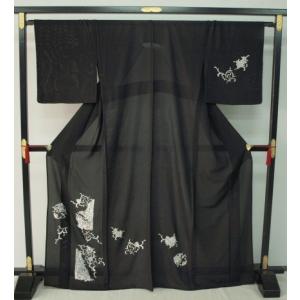 洗える夏着物(絽・付け下げ訪問着) Lフリーサイズ 紺色地に桜柄