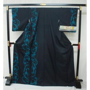 大幅値下げ！本場大島紬 0091 袷 難傷あり 純泥染 旗印 黒藍色系