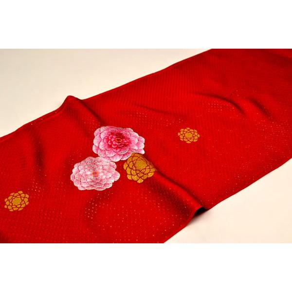 正絹 帯揚げ 丸菊 刺繍 着物 大人 レディース 婦人 女性 赤 日本製