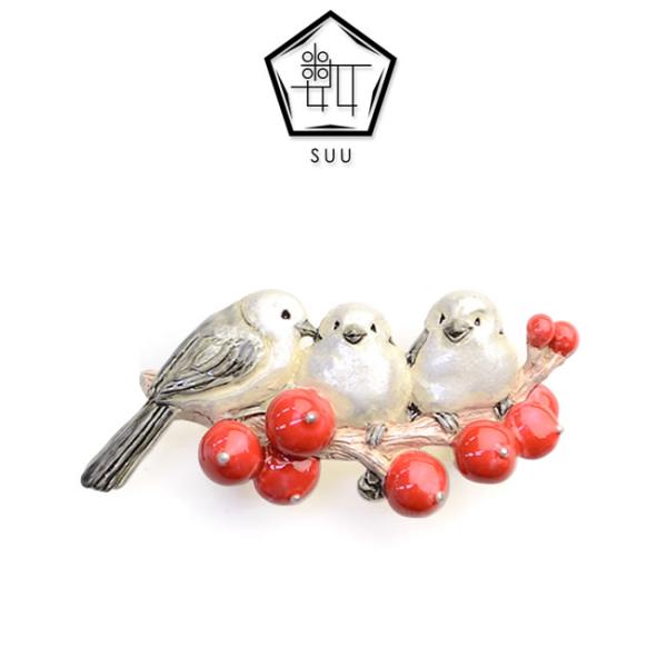 帯留 数 SUU シマエナガの枝 帯留め パルナートポック 着物 洒落