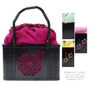 竹かご バッグ 浴衣 巾着 バッグ 無地 全17種 ちりめん