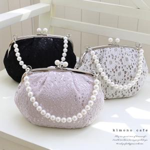 卒業式 バッグ レース パール がま口 パープル グレージュ