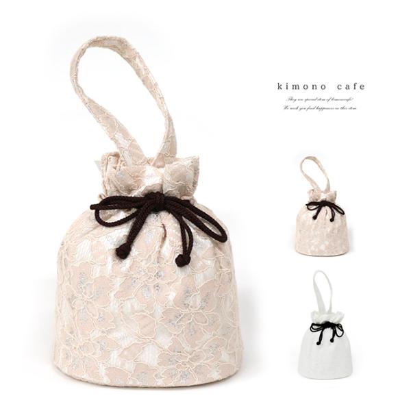 一本手 袴巾着 卒業式 袴バッグ レース 無地  袴用巾着 くすみカラー ピンク 白