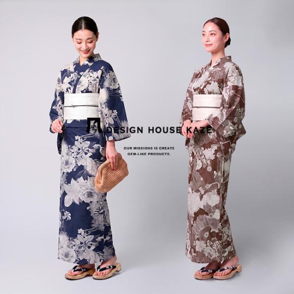 【LINE登録で５%OFF】浴衣 レディース デザインハウス風 綿100％ 単品 ビアズリー 波と花...