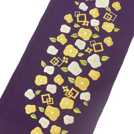 半衿 振袖 成人式 半襟 刺繍 紫 金 椿 金糸 シルエリー Ｓｉｌｅｌｌｙ おしゃれ 半衿 フォー...