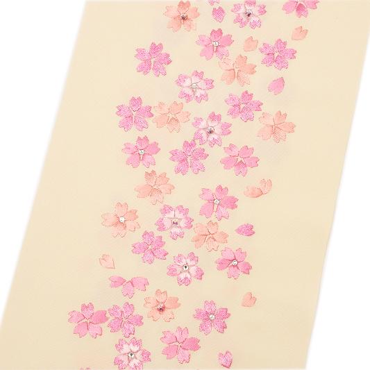 半衿 振袖 成人式 半襟 刺繍 クリーム ピンク 桜 クリスタル 金糸 シルエリー Ｓｉｌｅｌｌｙ ...